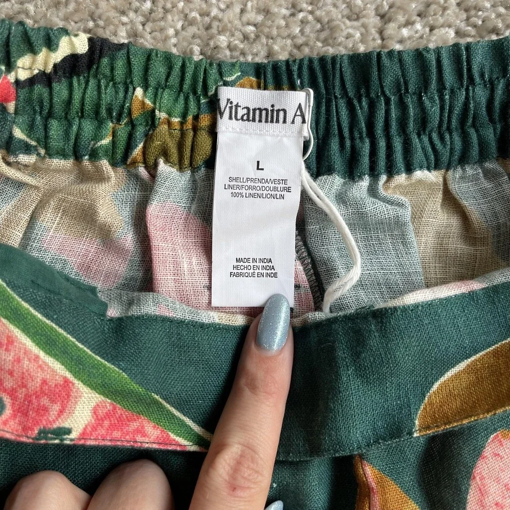 Vitamin A Shorts Womens L Multicolor Linen Tropical Floral Elastic Waist Chino